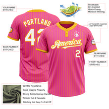 Load image into Gallery viewer, Custom Pink Gold Pinstripe White Two-Button Unisex Softball Jersey