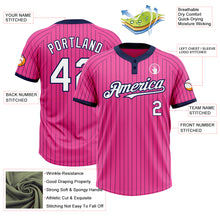 Load image into Gallery viewer, Custom Pink Navy Pinstripe White Two-Button Unisex Softball Jersey