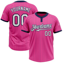 Load image into Gallery viewer, Custom Pink Navy Pinstripe White Two-Button Unisex Softball Jersey