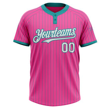 Load image into Gallery viewer, Custom Pink Teal Pinstripe White Two-Button Unisex Softball Jersey