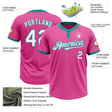 Load image into Gallery viewer, Custom Pink Teal Pinstripe White Two-Button Unisex Softball Jersey