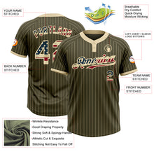Load image into Gallery viewer, Custom Olive Cream Pinstripe Vintage USA Flag Salute To Service Two-Button Unisex Softball Jersey