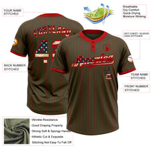 Load image into Gallery viewer, Custom Olive Red Pinstripe Vintage USA Flag Salute To Service Two-Button Unisex Softball Jersey