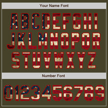 Load image into Gallery viewer, Custom Olive Red Pinstripe Vintage USA Flag Salute To Service Two-Button Unisex Softball Jersey