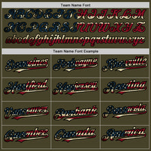 Load image into Gallery viewer, Custom Olive Black Pinstripe Vintage USA Flag Salute To Service Two-Button Unisex Softball Jersey