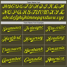 Load image into Gallery viewer, Custom Olive Black Pinstripe Neon Yellow Salute To Service Two-Button Unisex Softball Jersey