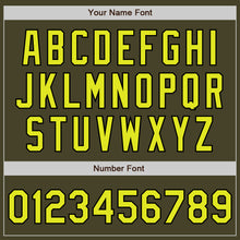 Load image into Gallery viewer, Custom Olive Black Pinstripe Neon Yellow Salute To Service Two-Button Unisex Softball Jersey