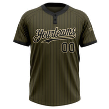 Load image into Gallery viewer, Custom Olive Black Pinstripe Cream Salute To Service Two-Button Unisex Softball Jersey