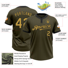 Load image into Gallery viewer, Custom Olive Black Pinstripe Old Gold Salute To Service Two-Button Unisex Softball Jersey