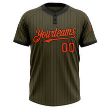 Load image into Gallery viewer, Custom Olive Black Pinstripe Orange Salute To Service Two-Button Unisex Softball Jersey