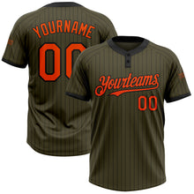 Load image into Gallery viewer, Custom Olive Black Pinstripe Orange Salute To Service Two-Button Unisex Softball Jersey