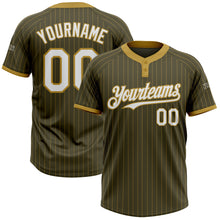 Load image into Gallery viewer, Custom Olive Old Gold Pinstripe White Salute To Service Two-Button Unisex Softball Jersey
