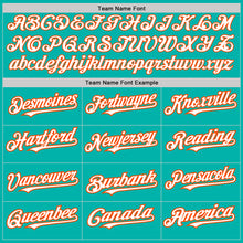 Load image into Gallery viewer, Custom Aqua Orange Pinstripe White Two-Button Unisex Softball Jersey