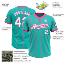 Load image into Gallery viewer, Custom Aqua Pink Pinstripe White Two-Button Unisex Softball Jersey