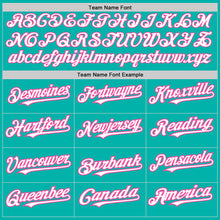 Load image into Gallery viewer, Custom Aqua Pink Pinstripe White Two-Button Unisex Softball Jersey