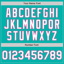 Load image into Gallery viewer, Custom Aqua Pink Pinstripe White Two-Button Unisex Softball Jersey