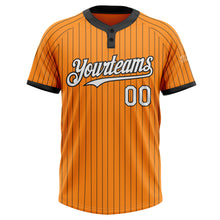 Load image into Gallery viewer, Custom Bay Orange Black Pinstripe White Two-Button Unisex Softball Jersey