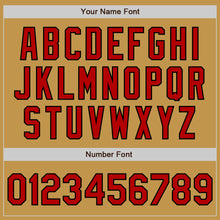 Load image into Gallery viewer, Custom Old Gold Black Pinstripe Red Two-Button Unisex Softball Jersey