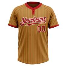 Load image into Gallery viewer, Custom Old Gold Red Pinstripe White Two-Button Unisex Softball Jersey
