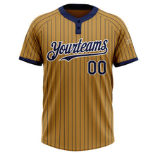 Load image into Gallery viewer, Custom Old Gold Navy Pinstripe White Two-Button Unisex Softball Jersey