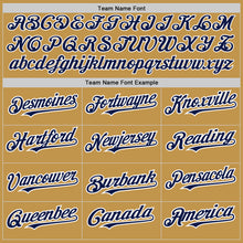 Load image into Gallery viewer, Custom Old Gold Navy Pinstripe White Two-Button Unisex Softball Jersey