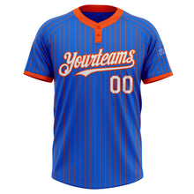 Load image into Gallery viewer, Custom Thunder Blue Orange Pinstripe White Two-Button Unisex Softball Jersey