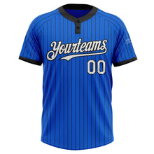 Load image into Gallery viewer, Custom Thunder Blue Black Pinstripe White Two-Button Unisex Softball Jersey
