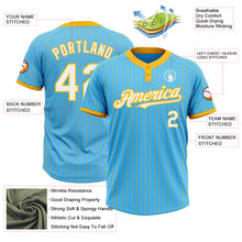 Load image into Gallery viewer, Custom Sky Blue Gold Pinstripe White Two-Button Unisex Softball Jersey