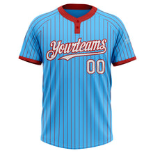 Load image into Gallery viewer, Custom Sky Blue Red Pinstripe White Two-Button Unisex Softball Jersey