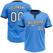 Load image into Gallery viewer, Custom Electric Blue Black Pinstripe White Two-Button Unisex Softball Jersey