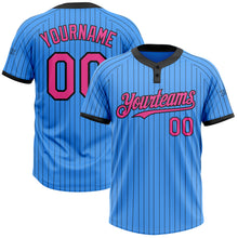Load image into Gallery viewer, Custom Electric Blue Black Pinstripe Pink Two-Button Unisex Softball Jersey