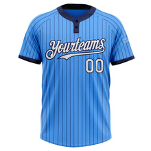 Load image into Gallery viewer, Custom Electric Blue Navy Pinstripe White Two-Button Unisex Softball Jersey