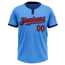 Load image into Gallery viewer, Custom Electric Blue Navy Pinstripe Red Two-Button Unisex Softball Jersey