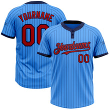 Load image into Gallery viewer, Custom Electric Blue Navy Pinstripe Red Two-Button Unisex Softball Jersey