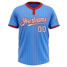 Load image into Gallery viewer, Custom Electric Blue Red Pinstripe White Two-Button Unisex Softball Jersey