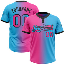 Load image into Gallery viewer, Custom Sky Blue Pink-Black Gradient Fashion Two-Button Unisex Softball Jersey