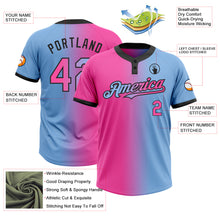 Load image into Gallery viewer, Custom Light Blue Pink-Black Gradient Fashion Two-Button Unisex Softball Jersey