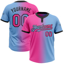 Load image into Gallery viewer, Custom Light Blue Pink-Black Gradient Fashion Two-Button Unisex Softball Jersey