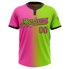 Load image into Gallery viewer, Custom Neon Green Pink-Black Gradient Fashion Two-Button Unisex Softball Jersey