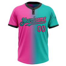 Load image into Gallery viewer, Custom Aqua Pink-Black Gradient Fashion Two-Button Unisex Softball Jersey