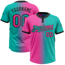 Load image into Gallery viewer, Custom Aqua Pink-Black Gradient Fashion Two-Button Unisex Softball Jersey