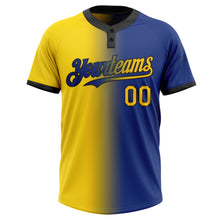 Load image into Gallery viewer, Custom Royal Yellow-Black Gradient Fashion Two-Button Unisex Softball Jersey