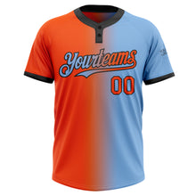 Load image into Gallery viewer, Custom Light Blue Orange-Black Gradient Fashion Two-Button Unisex Softball Jersey