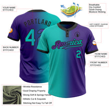 Load image into Gallery viewer, Custom Purple Aqua-Black Gradient Fashion Two-Button Unisex Softball Jersey