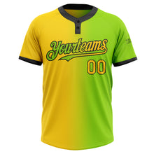 Load image into Gallery viewer, Custom Neon Green Yellow-Black Gradient Fashion Two-Button Unisex Softball Jersey