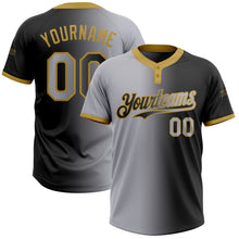 Load image into Gallery viewer, Custom Black Gray-Old Gold Gradient Fashion Two-Button Unisex Softball Jersey