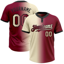 Load image into Gallery viewer, Custom Maroon Cream-Black Gradient Fashion Two-Button Unisex Softball Jersey