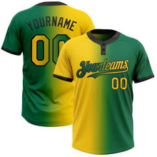 Load image into Gallery viewer, Custom Kelly Green Yellow-Black Gradient Fashion Two-Button Unisex Softball Jersey