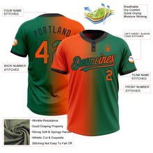 Load image into Gallery viewer, Custom Kelly Green Orange-Black Gradient Fashion Two-Button Unisex Softball Jersey