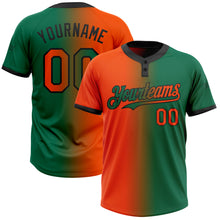 Load image into Gallery viewer, Custom Kelly Green Orange-Black Gradient Fashion Two-Button Unisex Softball Jersey